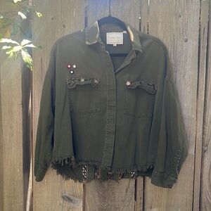 Anthropologie Green Boho Jacket Embroidered Beautiful Stories